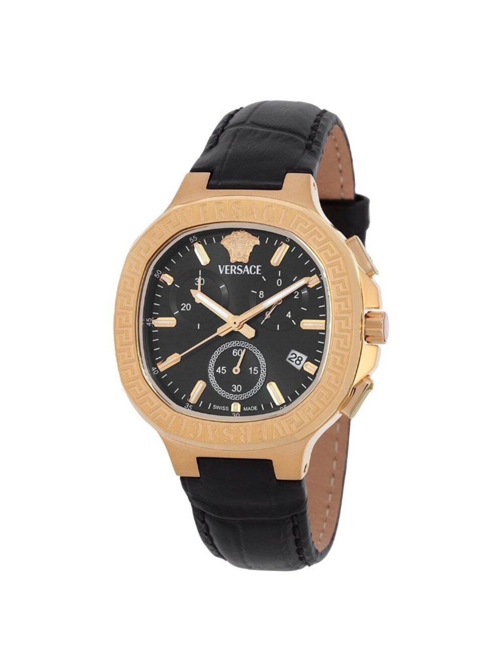 NWT Versace V-Chrono Square Chronograph Quartz Black Dial Watch